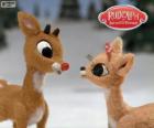 İki genç reindeers Rudolph ve Fireball
